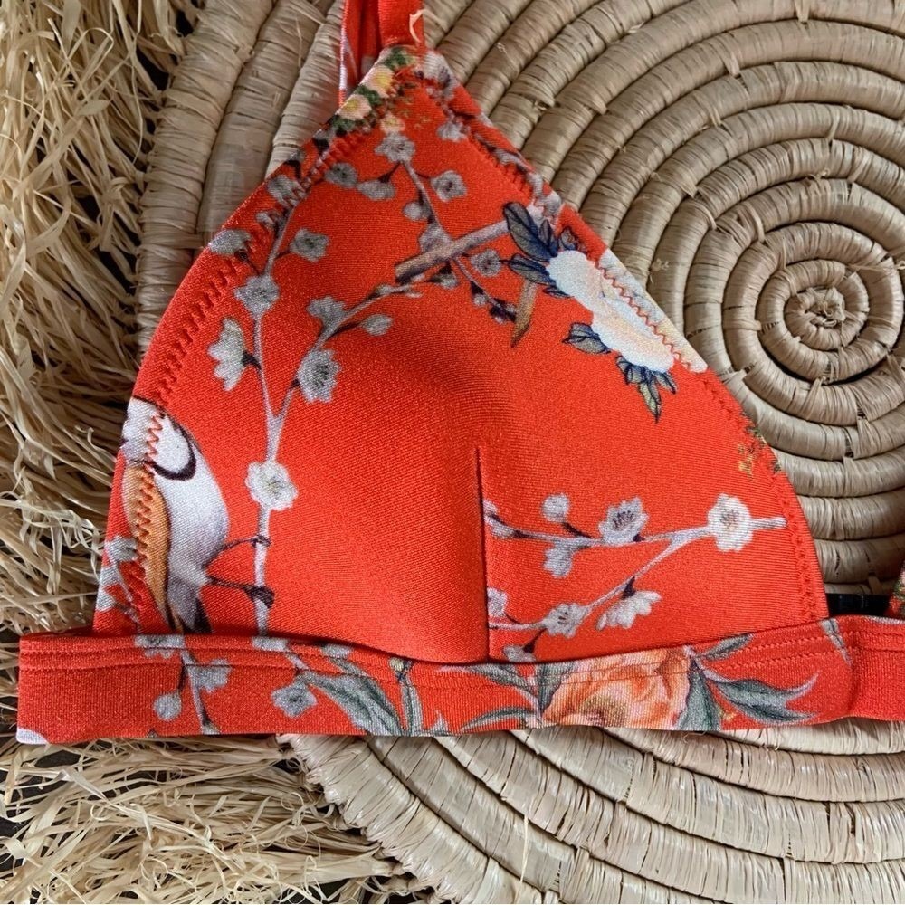 TRIANGL Women's Triangle Bikini Swim Top Orange Parrot Floral Size Small - Picture 4 of 11